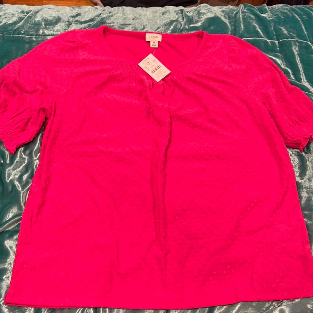 A pink Jcrew blouse in the size medium.